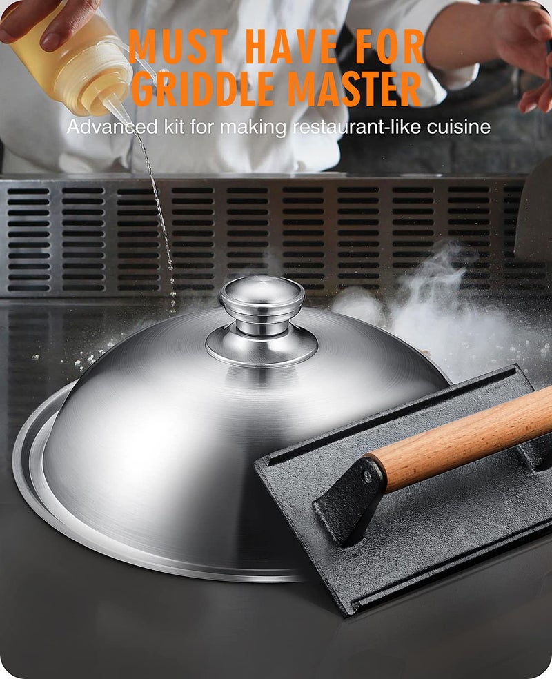 HOMENOTE Griddle Accessories for Blackstone, Commercial Grade 12 Inch Heavy Duty Melting Dome with Rectangle Cast Iron Smash Burger Press Perfect for Flat Top Hibachi Grill Indoor Outdoor - Image 5
